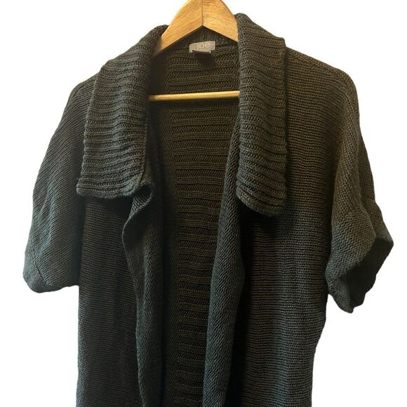 JOE FRESH Green Chunky Knit Collared Open Kimono Short Sleeve Cardigan Sweater - Picture 2 of 7